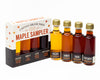 New 4-pack maple syrup sampler set displayed in a beautiful box with tasting notes on the bottles.