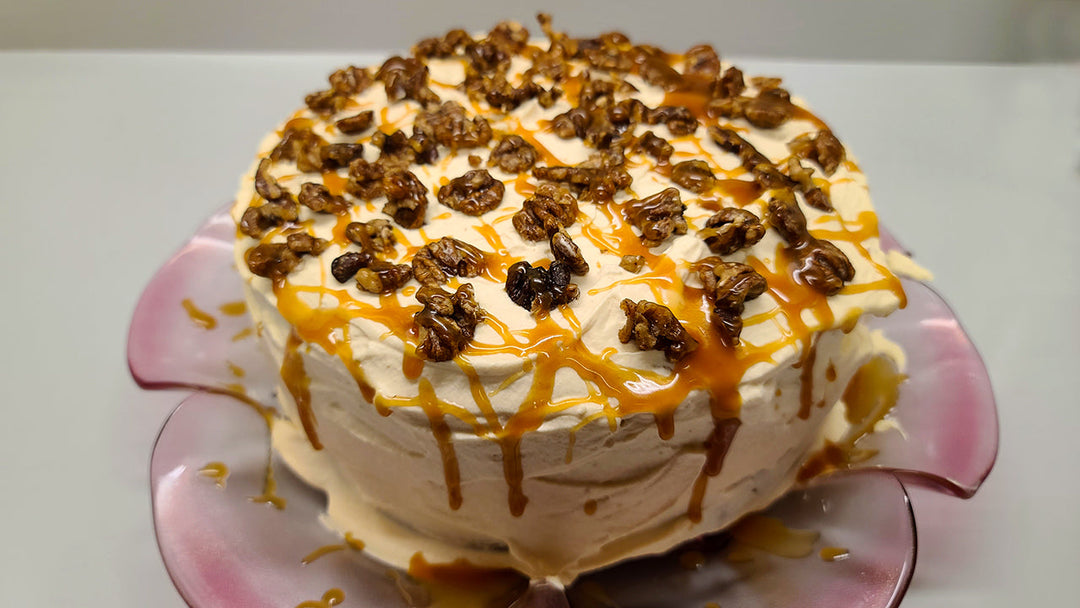 Maple-Gingerbread layer cake with salted maple caramel sauce is a delicious holiday dessert.