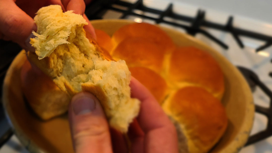 Fresh dinner rolls made with maple syrup in place of sugar.
