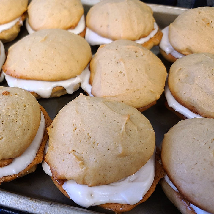 Maple Whoopies pies have a maple center on a maple cake that is incredibly moist.