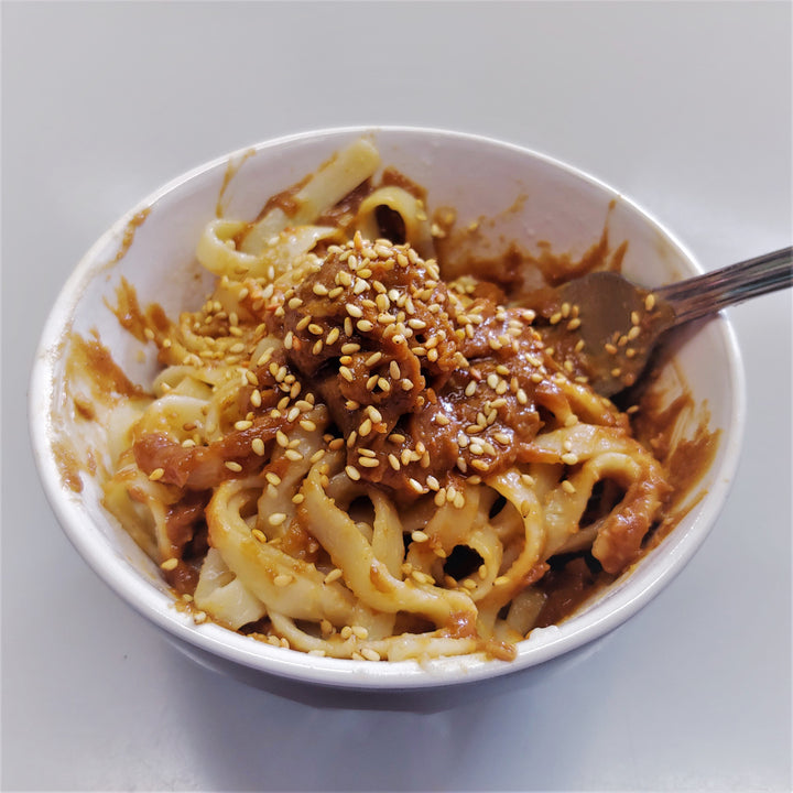 Finished Peanut sauce in pasta.