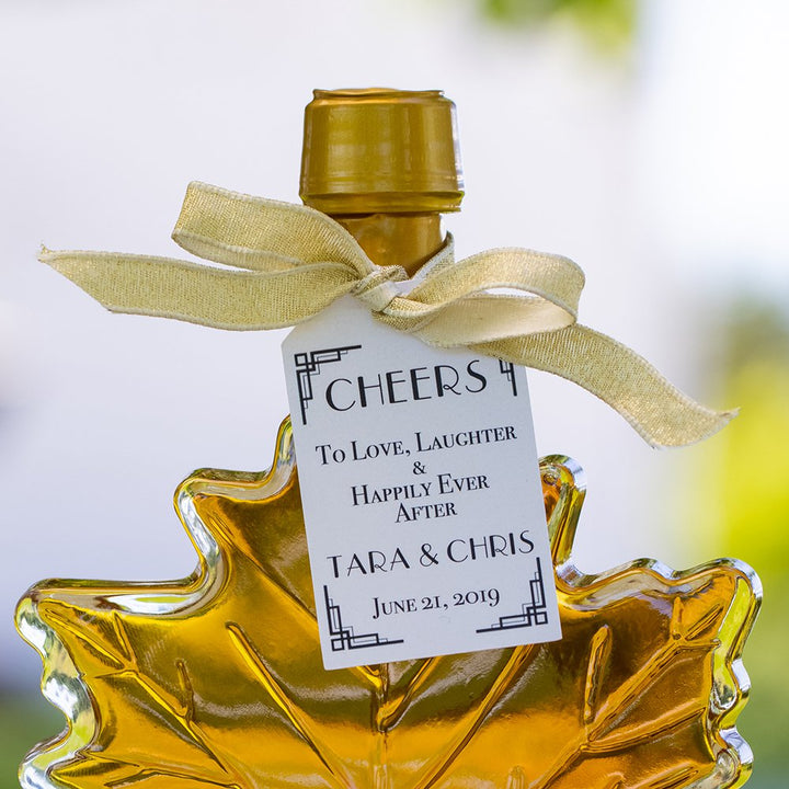Bows on your maple syrup favors will tie the theme of the day with a touch of personalization.