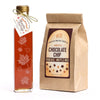 Autumn leaf bottle filled with amber rich taste maple syrup with your choice of chocolate chip pancake and waffle mix.