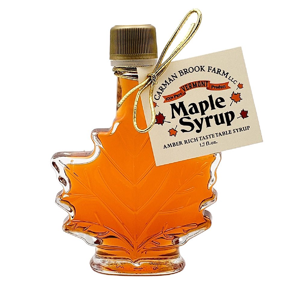Our small glass maple leaf bottle with our hang tag for your corporate gifts.