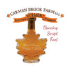 Dancing script font will highlight your personalization on these lovely bottles of maple syrup.