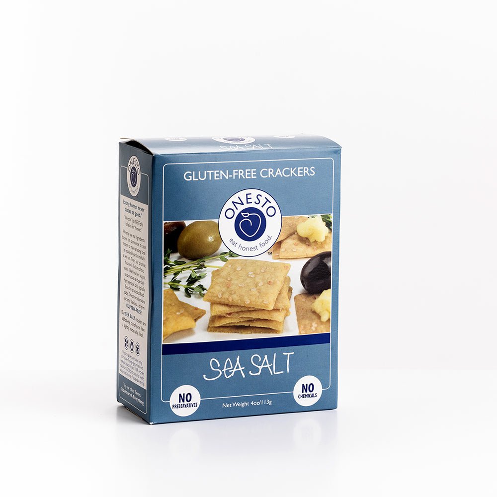 Gluten free sea salt crackers from Onesto.