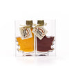 3.29 oz. split leaf bottles with two grades, amber rich and dark robust taste maple syrup.