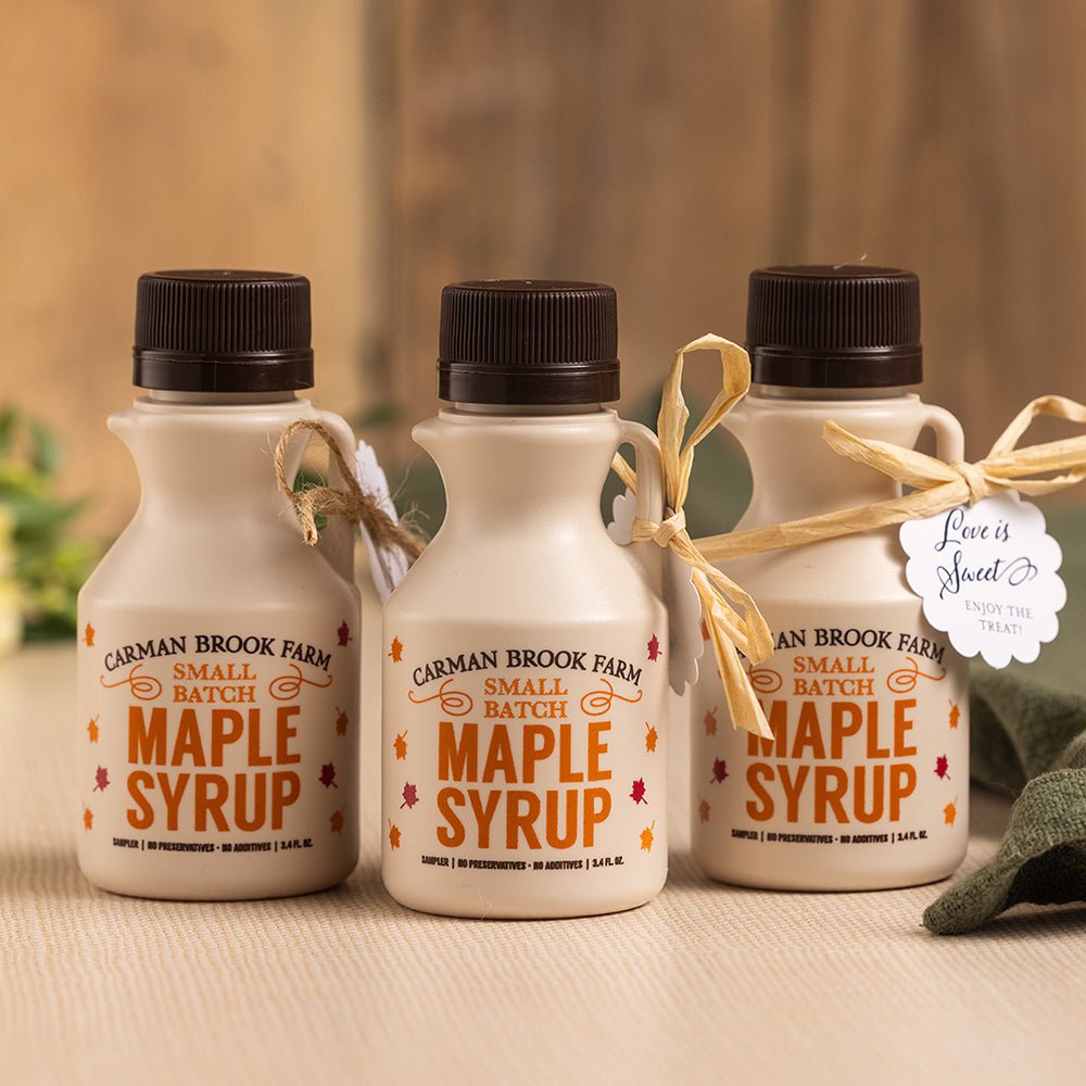 A useful wedding favor because everyone enjoys real Vermont maple syrup.
