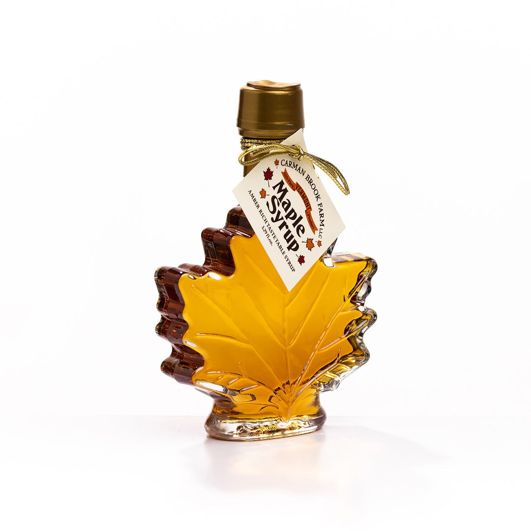 Medium Vermont maple syrup leaf bottle with raised glass leaf design