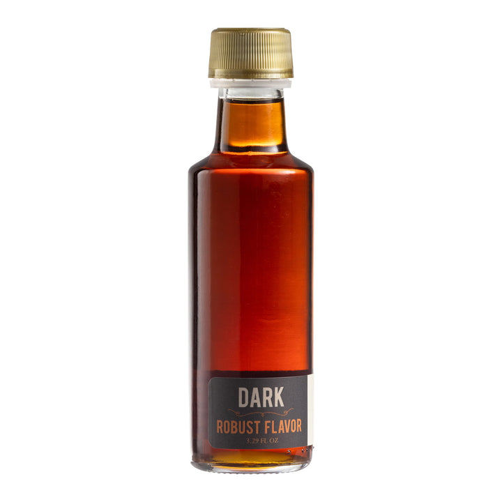Dark robust Vermont maple syrup wedding favor bottle.