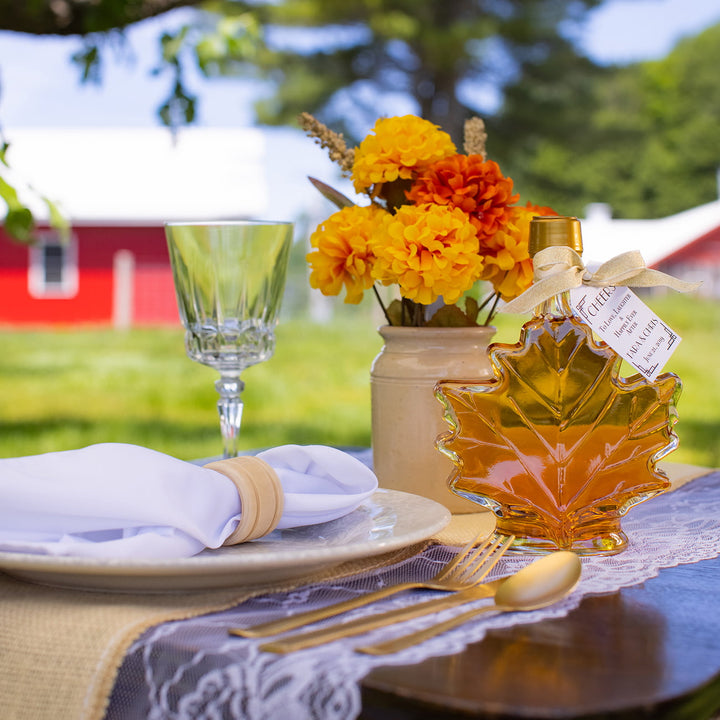 Large maple leaf Vermont maple syrup wedding party favor.