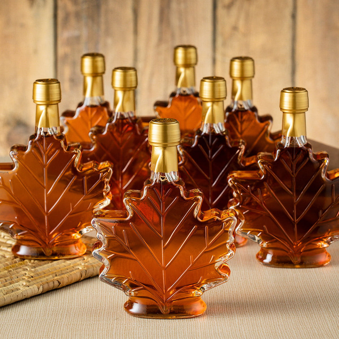 8.45 oz Vermont maple syrup leaf bottles wedding favors grouping no engraving.