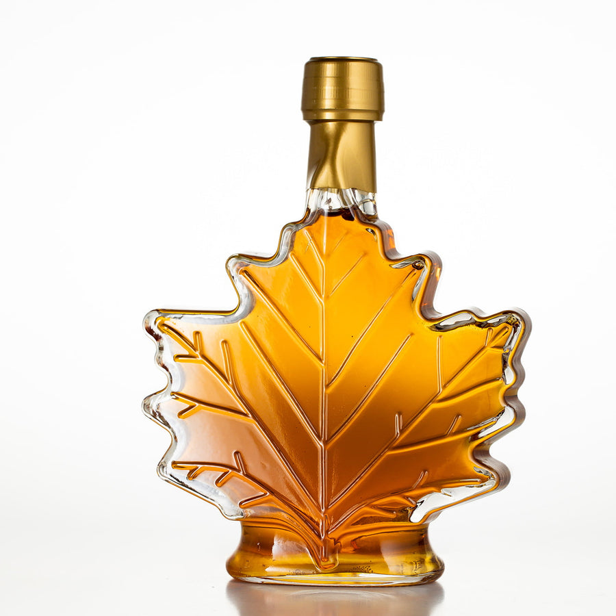 8.45 oz Vermont maple syrup leaf bottle engraved wedding favor.