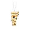Winter snowflakes on this Vermont shaped wooden ornament with a snowflake cutout.